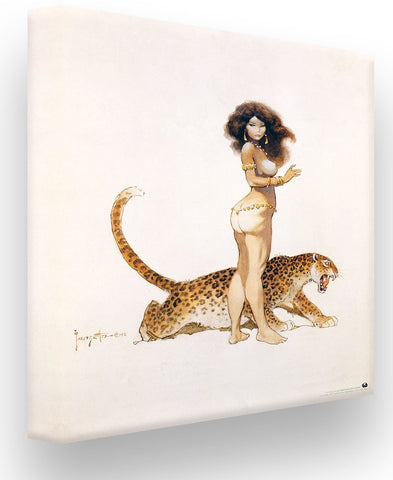 FrazettaGirls Art Print Fine art print / Stretched on wooden bar / 18x24 Girl with Leopard Print