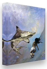 FrazettaGirls Art Print Canvas / Stretched on wooden bar / 18x24 Requiem for a Shark Print