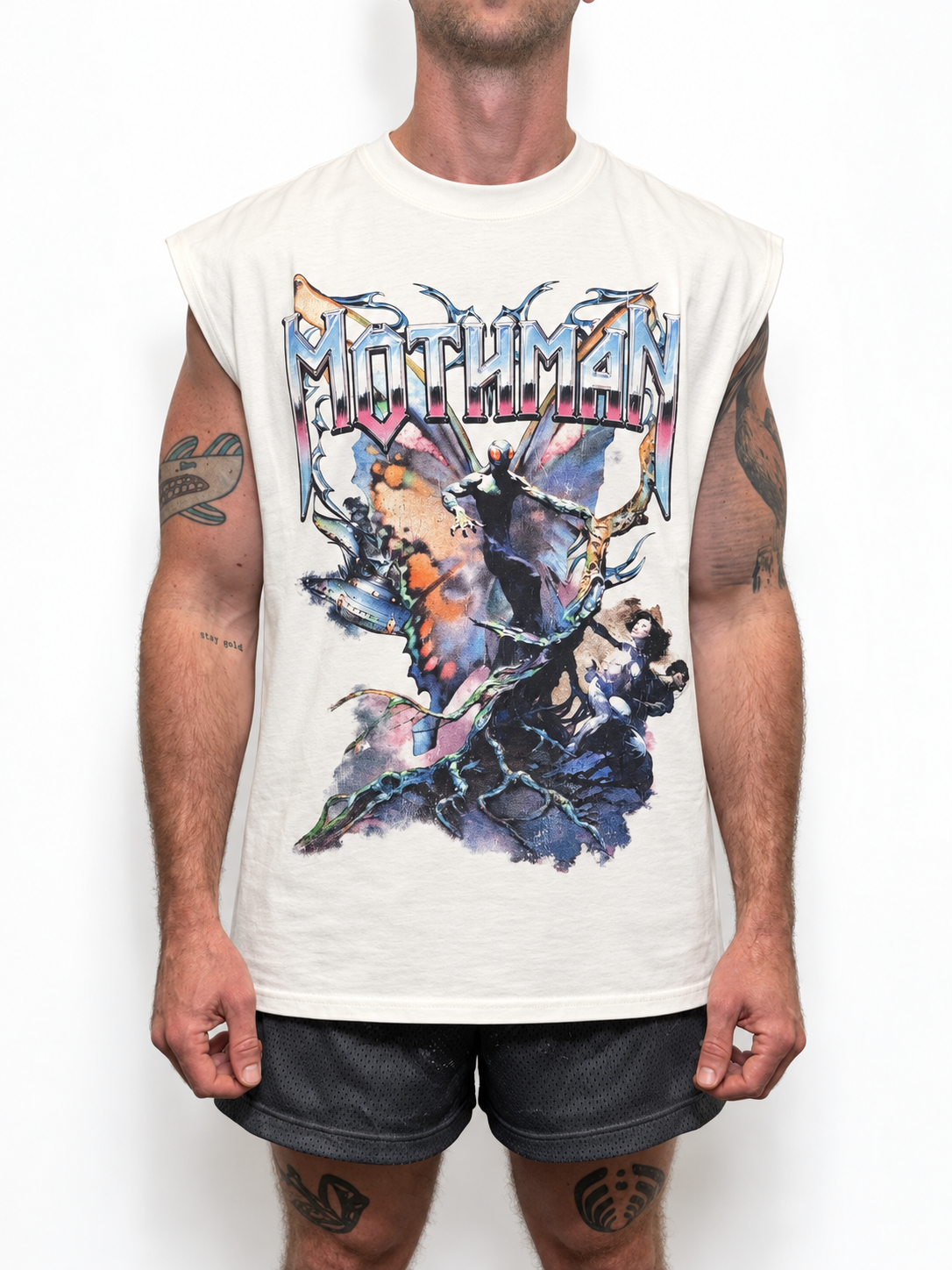 Mothman Graphic Muscle Cut Tee (White)