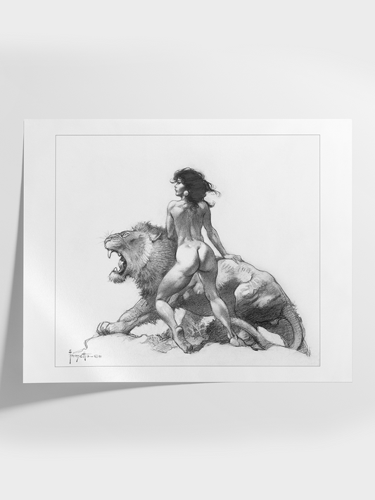 Frazetta Girl with Lion Print