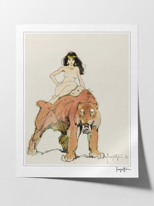 Frazetta Girl and Sabertooth Print
