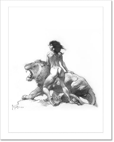 Frazetta Girl with Lion Print