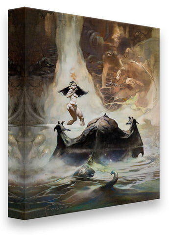 Frazetta Girls, LLC  Art Print Fine art print / Stretched on wooden bar / 18x24 At The Earth's Core Print