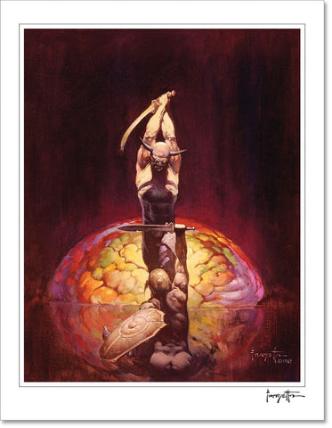 Frazetta Girls, LLC  Art Print Fine art print / Stretched on wooden bar / 18x24 The Brain Print