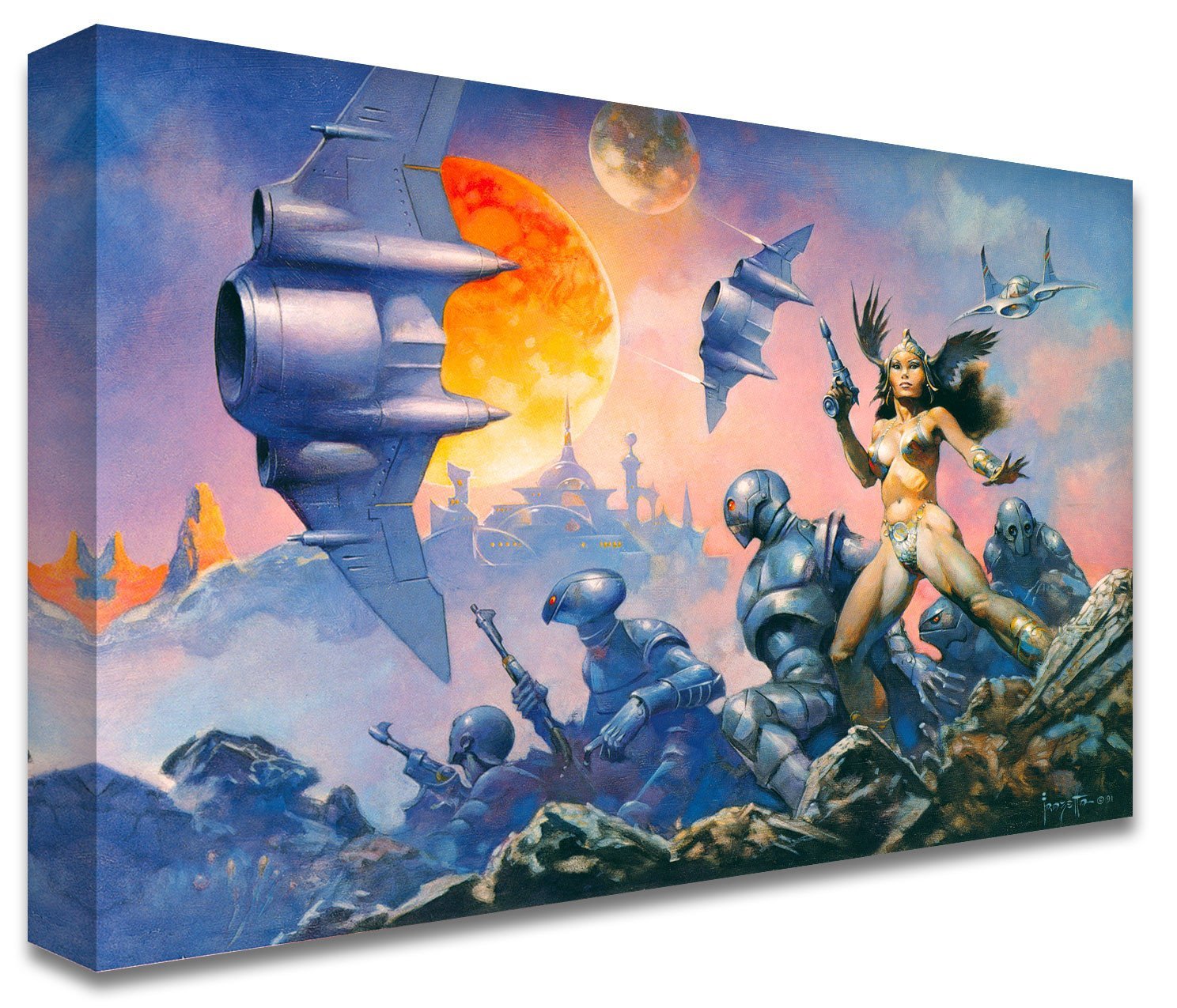 FrazettaGirls Art Print Canvas / Stretched on wooden bar / 16x20 Dawn Attack Print