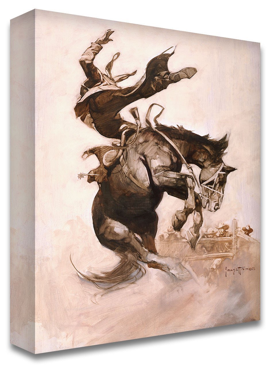 FrazettaGirls Art Print Canvas / Stretched on wooden bar / 18x24 Bucking Bronco Print