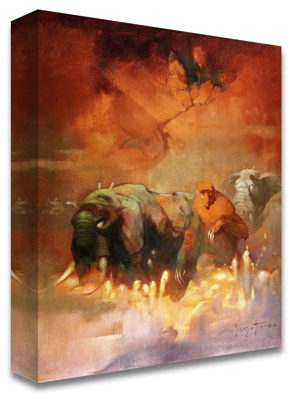 FrazettaGirls Art Print Canvas / Stretched on wooden bar / 18x24 Downward to Earth Print