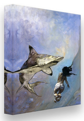FrazettaGirls Art Print Fine art print / Stretched on wooden bar / 18x24 Requiem for a Shark Print
