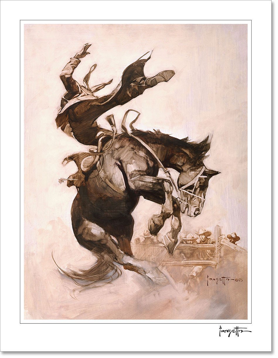 FrazettaGirls Art Print Fine art print / Stretched on wooden bar / 18x24 Bucking Bronco Print