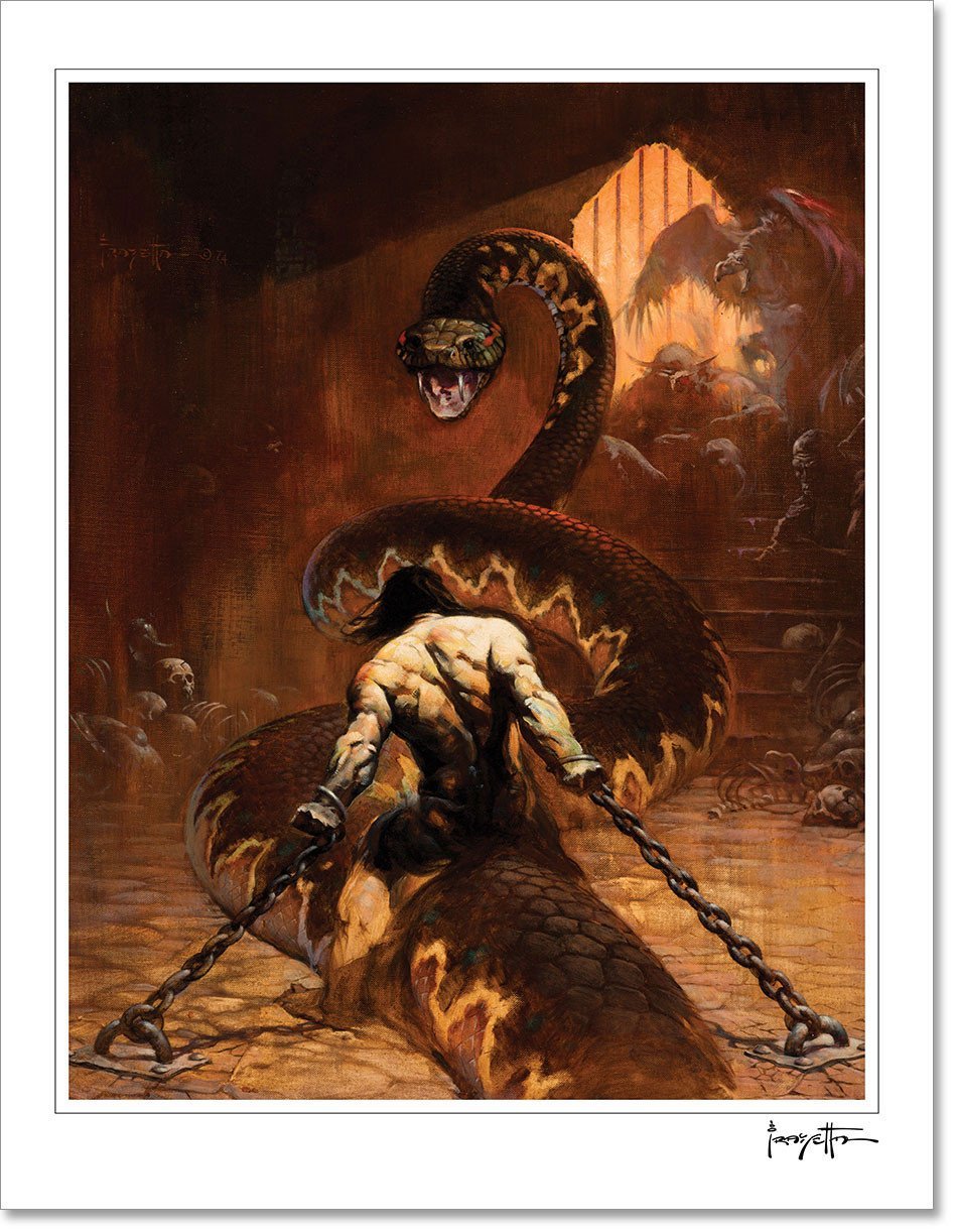 FrazettaGirls Art Print Fine art print / Stretched on wooden bar / 18x24 Conan Chained Print