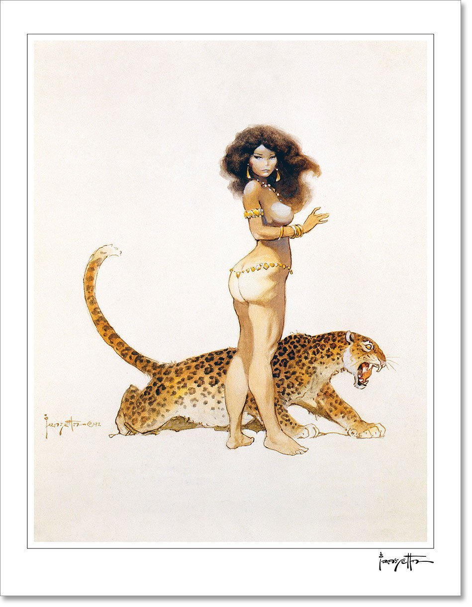 FrazettaGirls Art Print Fine art print / Stretched on wooden bar / 18x24 Girl with Leopard Print
