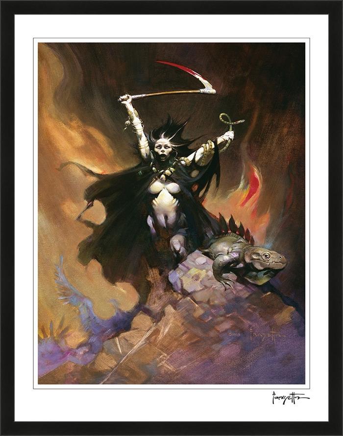 FrazettaGirls Art Print Framed art print / Stretched on wooden bar / 18x24 Woman with Scythe Print