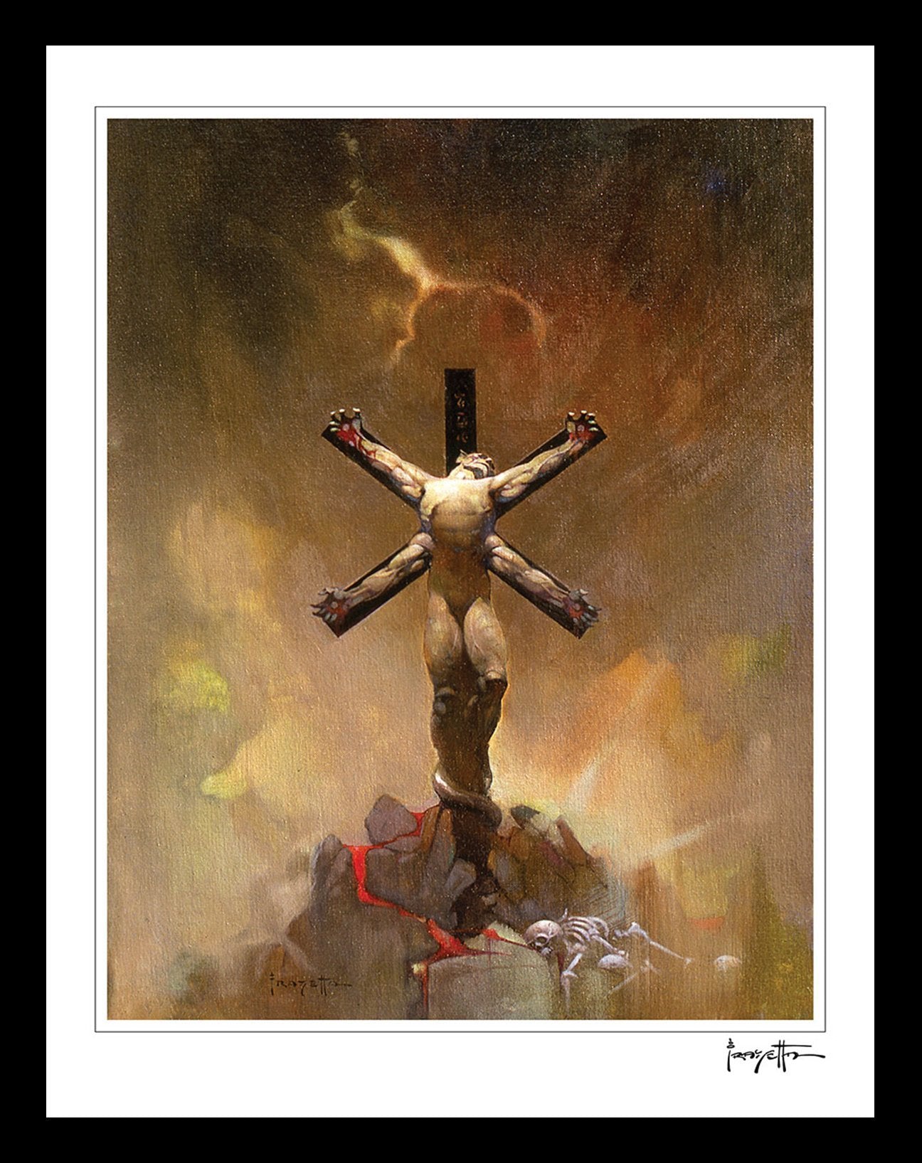 FrazettaGirls Art Print Framed print / Stretched on wooden bar / 18x24 Alien Crucifixion Print