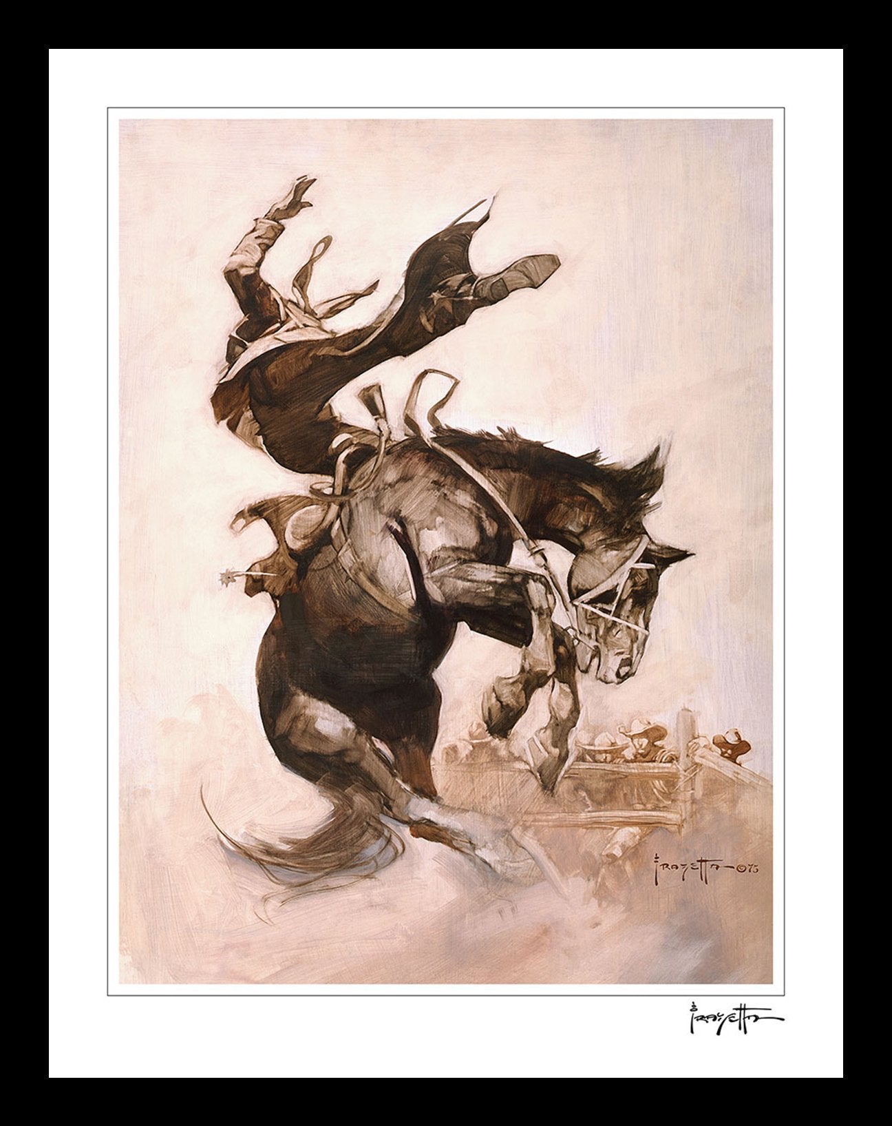 FrazettaGirls Art Print Framed print / Stretched on wooden bar / 18x24 Bucking Bronco Print