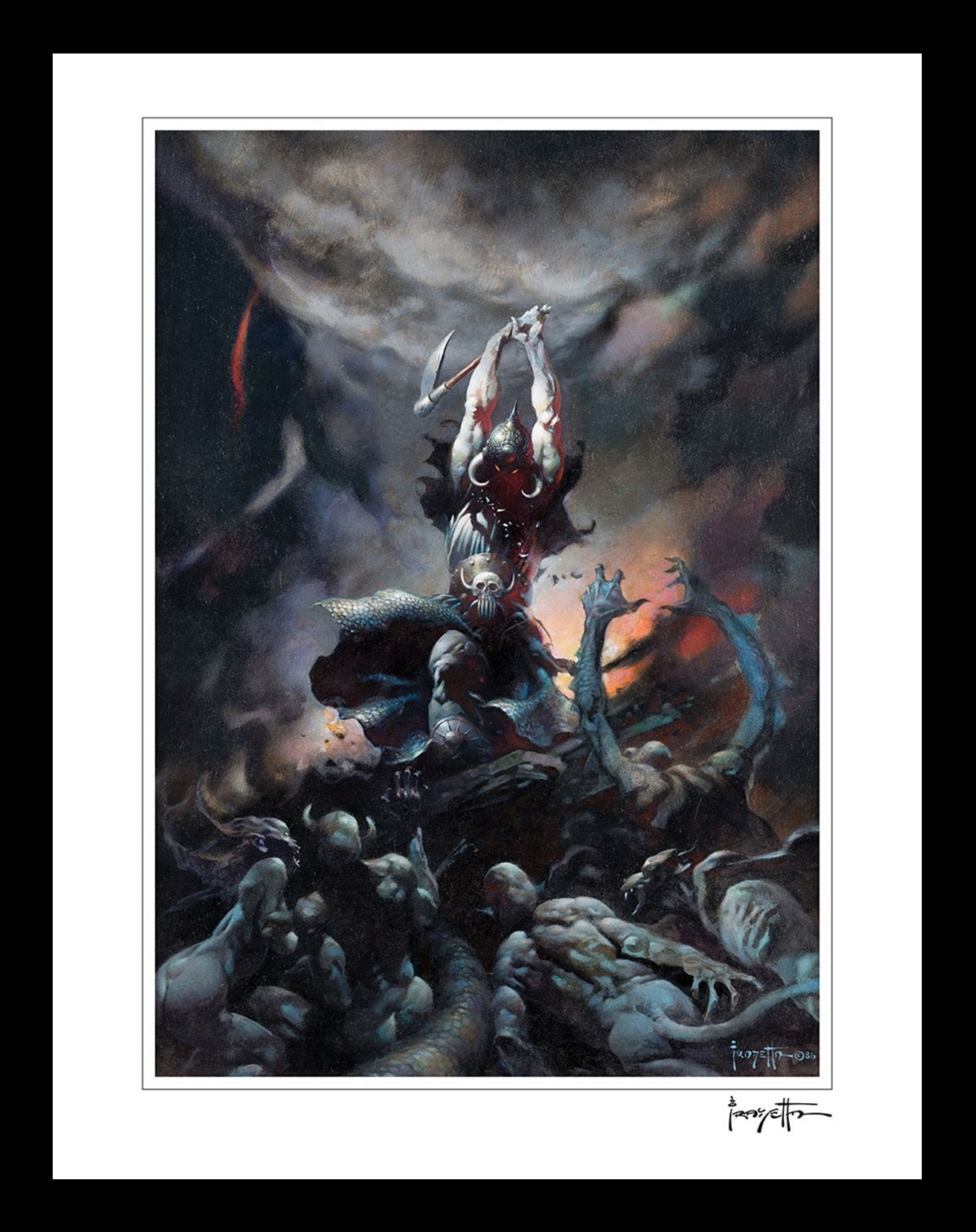 FrazettaGirls Art Print Framed print / Stretched on wooden bar / 18x24 Death Dealer II Print