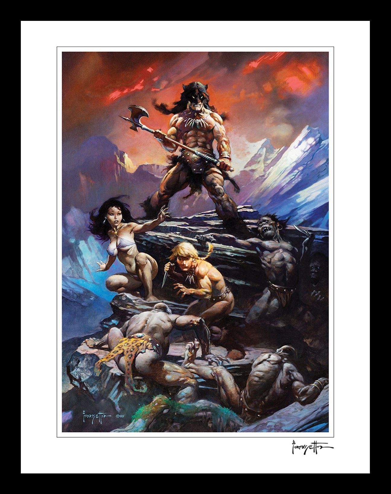 FrazettaGirls Art Print Framed print / Stretched on wooden bar / 18x24 Fire and Ice Print