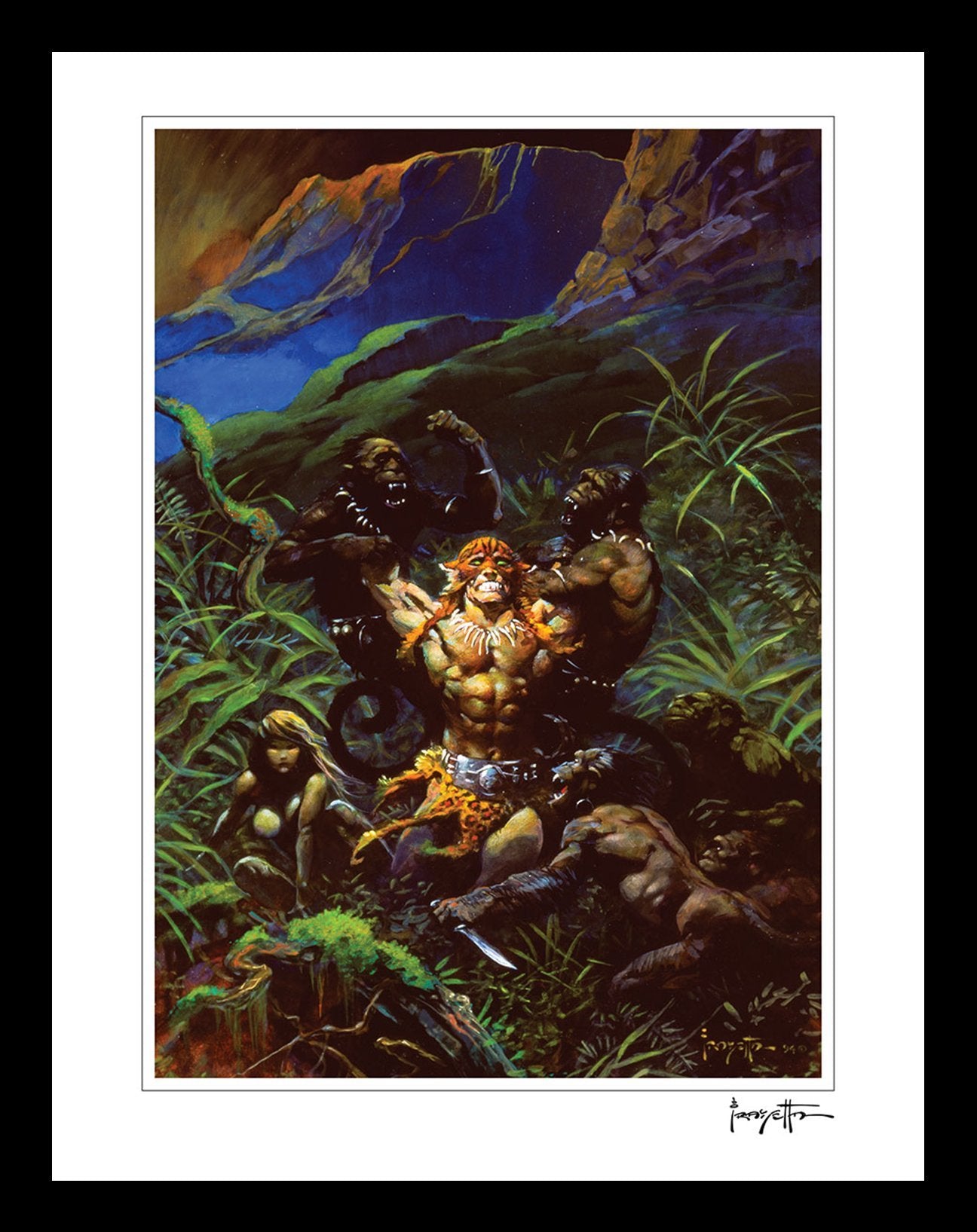 FrazettaGirls Art Print Framed print / Stretched on wooden bar / 18x24 Jaguar God I Print