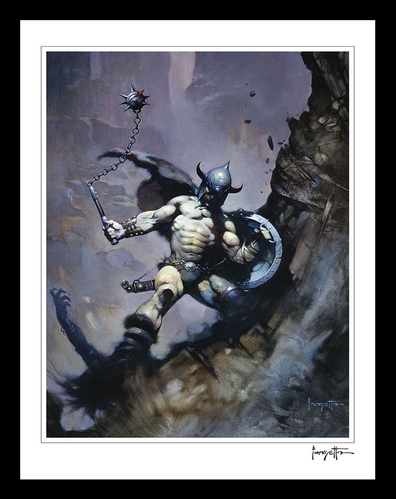 FrazettaGirls Art Print Framed print / Stretched on wooden bar / 18x24 Warrior with Ball and Chain Print