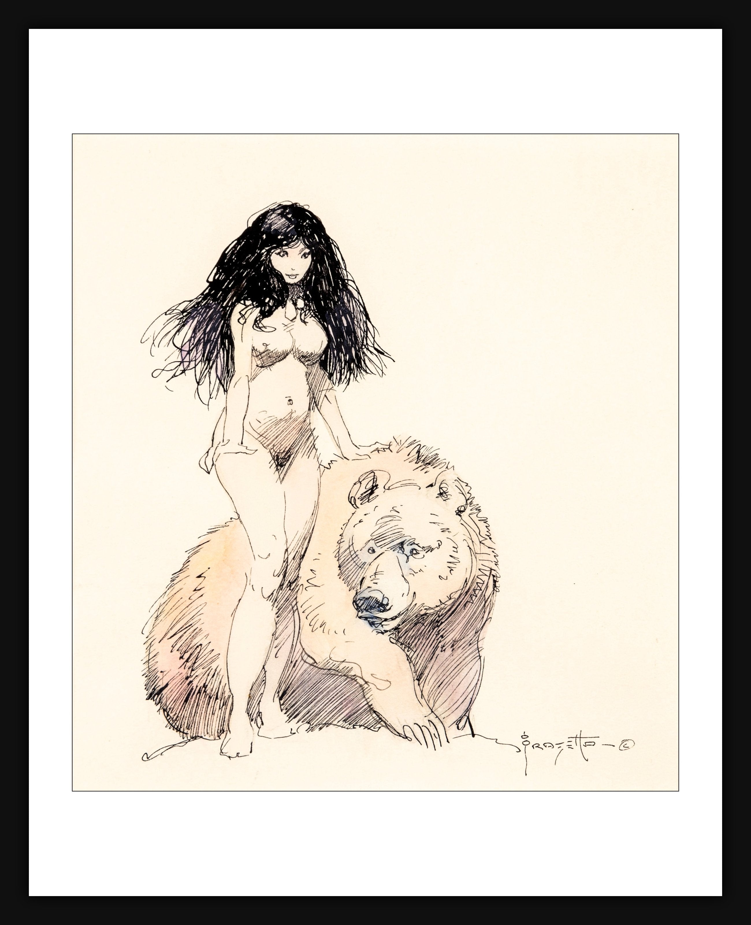 FrazettaGirls Framed print / 8.5x11 Female Nude with Bear Print